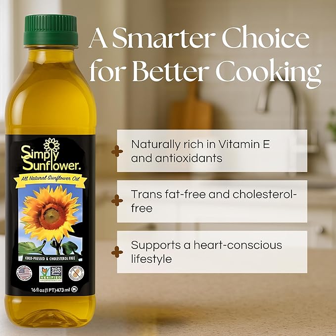 BuyNebraska sunflower oil pack with two 8 oz bottles, non-GMO, gluten-free, nut-free, vegan cooking oil bottles.