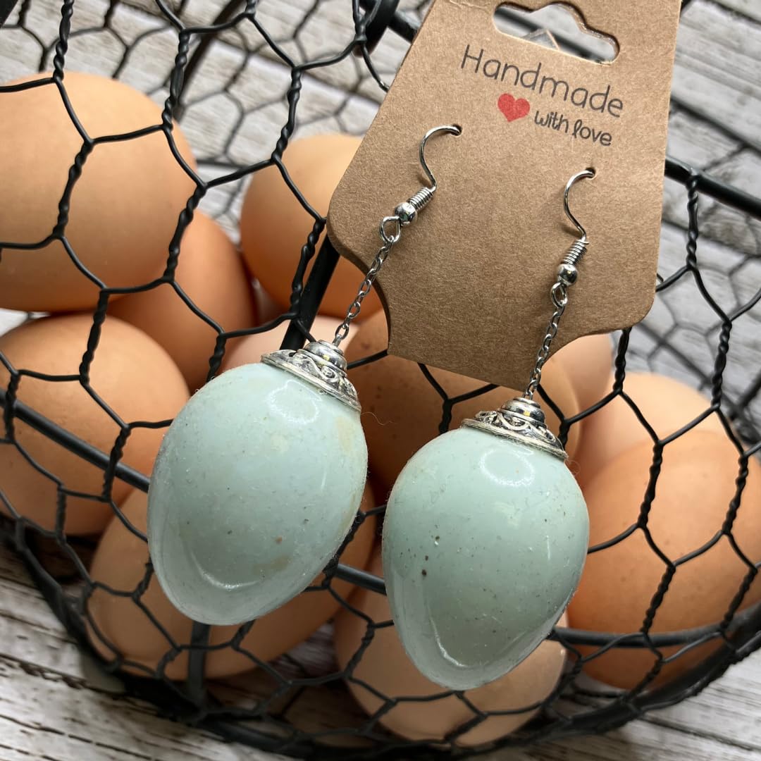 Celadon quail egg earrings from Quailkeeper by Quailz.com, featuring delicate handcrafted jewelry with natural egg designs.