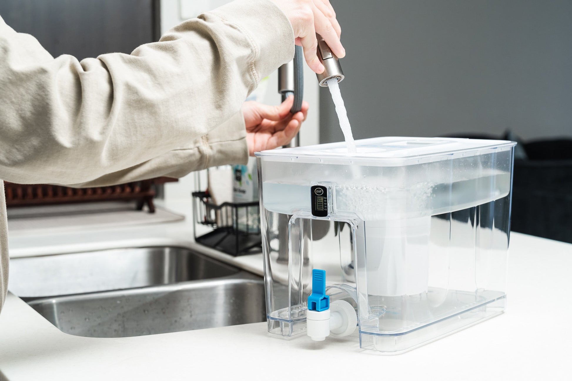 Epic Water Filters Pure XP Dispenser in red, designed to reduce fluoride and PFAS for clean drinking water.