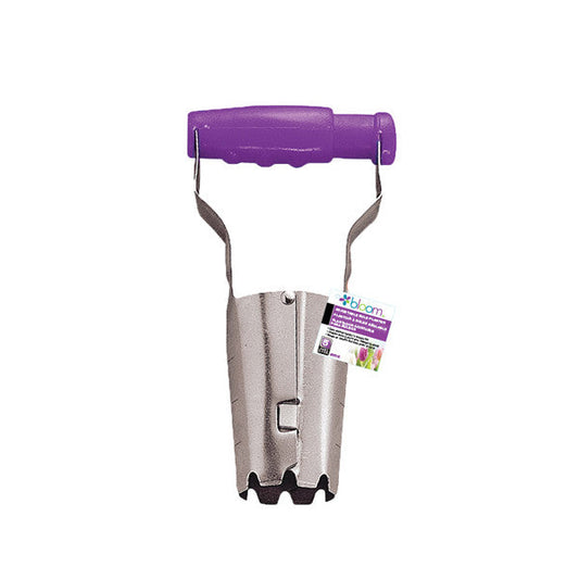 Purple Bloom adjustable bulb planter by Orbit Irrigation, a garden tool with a sturdy handle and wide planting scoop.