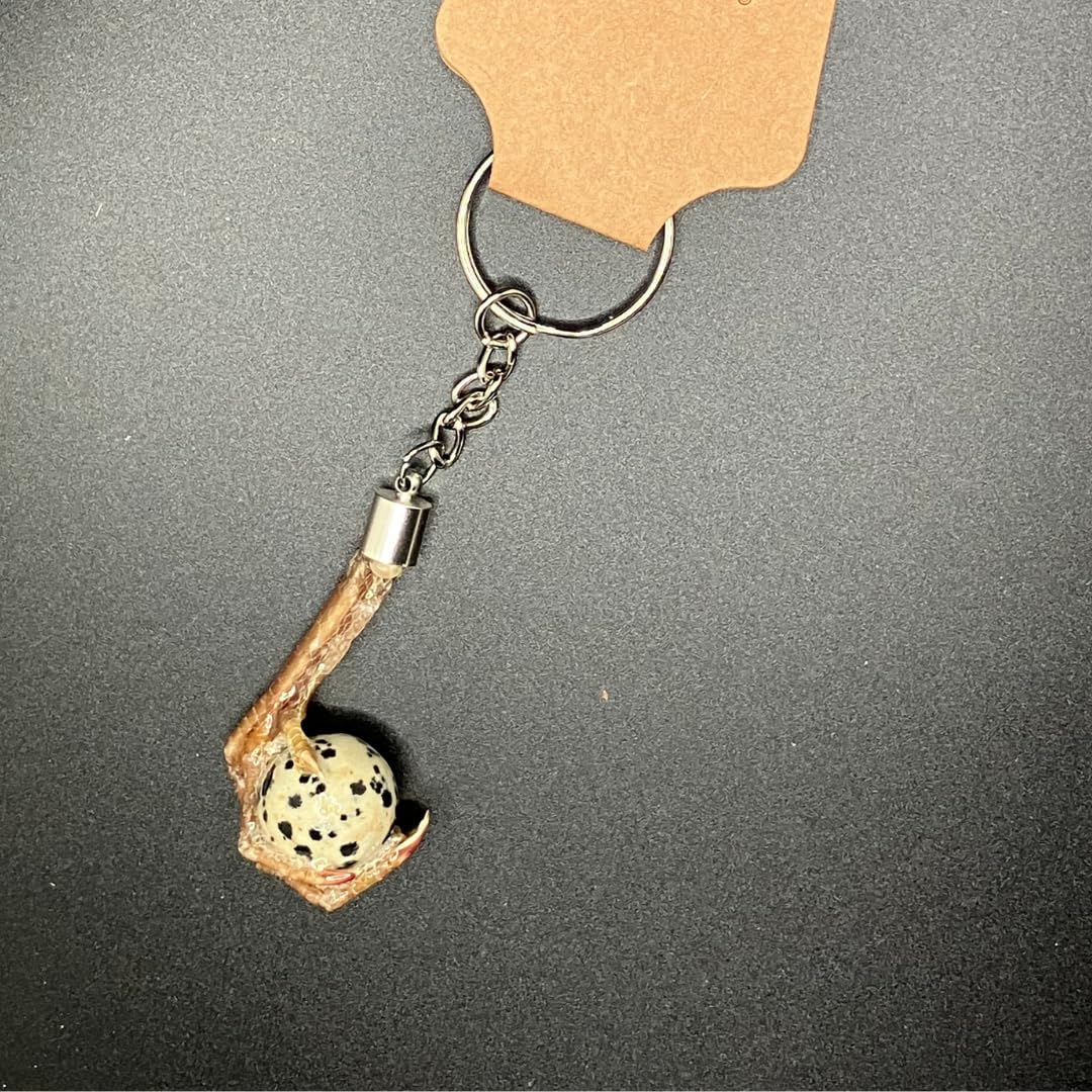 Quailz.com by Undique LLC quail foot keychain with faux quail egg stone, featuring detailed bird foot and egg design.