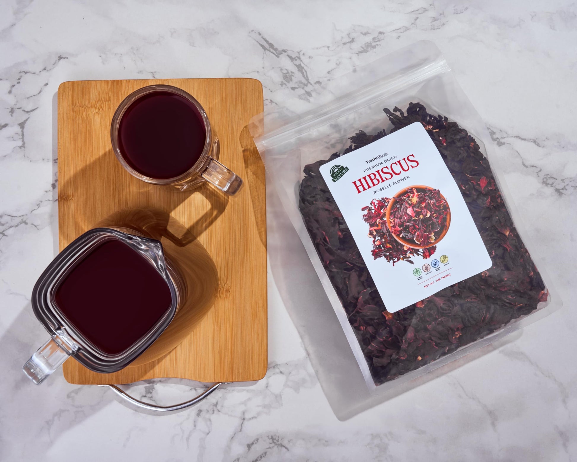 1lb Dried Hibiscus Flowers (16oz) – All Natural Roselle | Triple Cleaned, Sun-Dried Whole Petals | Flor de Jamaica | Great for Tea, Agua Fresca & Cocktails | Resealable Bag – by TradeBuza - TradeBuza ~ Blessings Grow Meadows