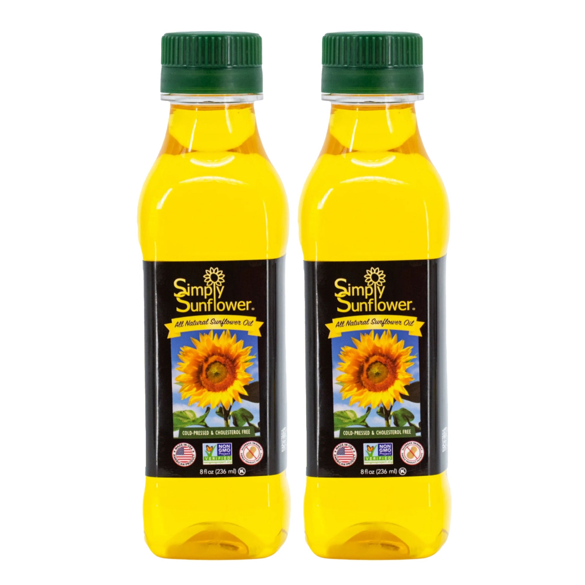 BuyNebraska sunflower oil pack of 2, 8 oz each, non-GMO, gluten-free, nut-free, vegan cooking oil in a food multipack.