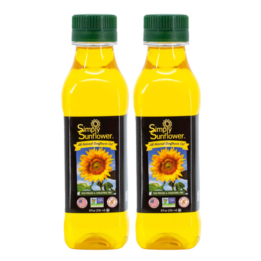 BuyNebraska sunflower oil pack of 2, 8 oz each, non-GMO, gluten-free, nut-free, vegan cooking oil in a food multipack.