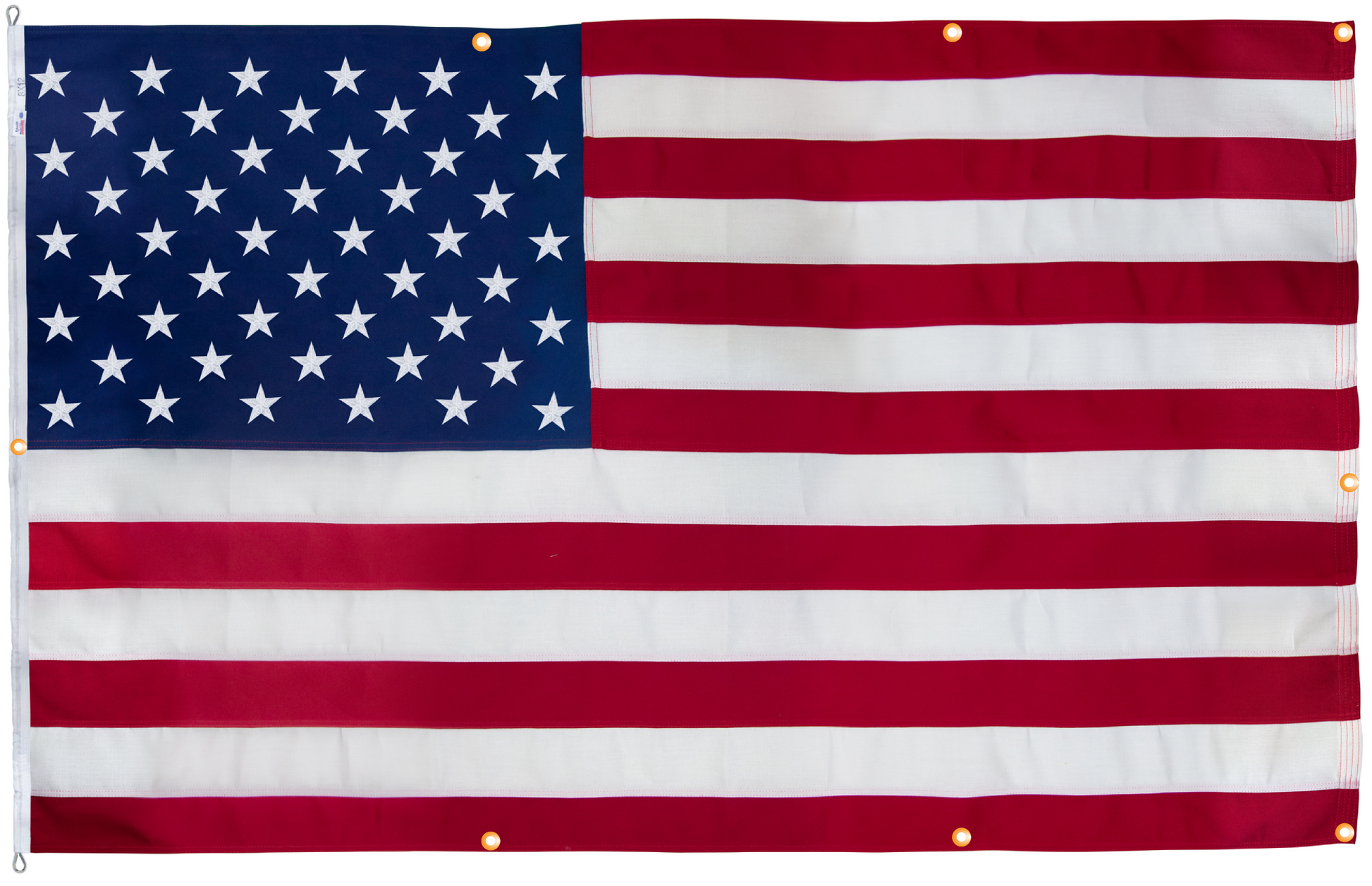 American flag WallSafe™ polyester wall-mounted flag with reinforced grommets, made in the USA, featuring a patriotic design.