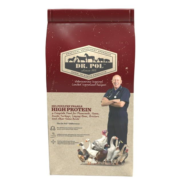 Dr. Pol High Protein 28% Poultry Pearls Gamebird Feed for Young Pheasants, Geese, Ducks, Turkeys, Laying Hens, Broilers and Other Large or Small Gamebirds, 30 lb. Bag - Blessings Grow Meadows