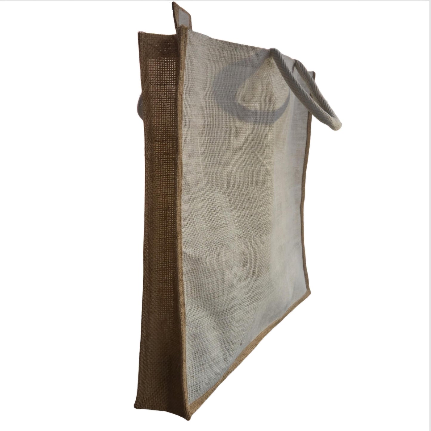 Vintage style MicRic jute cotton tote bag with large pocket, ideal for shopping and casual carry, custom made.