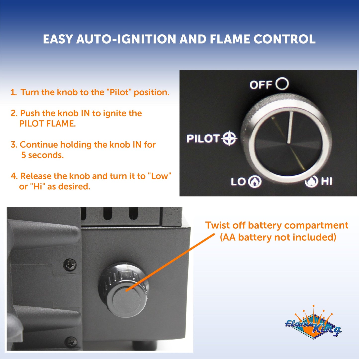 Portable Flame King propane fireplace heater for camping, indoor and outdoor use, with a compact flame design and safety features.