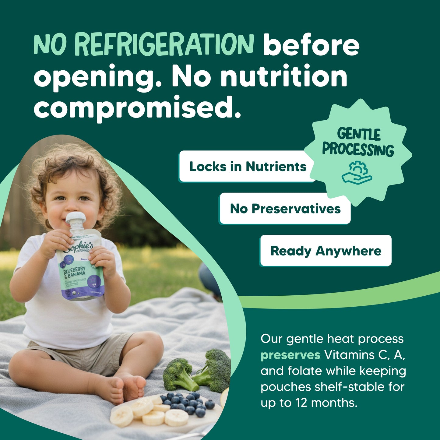 Six-pack of Sophie's Organics Green Dream baby snacks with organic green vegetable shapes, suitable for young children.