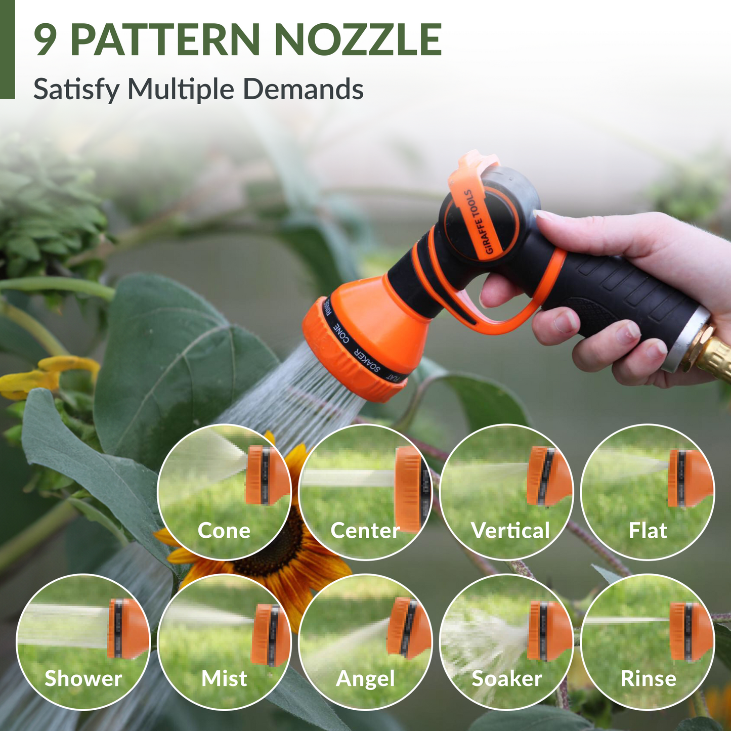 Giraffe Tools US retractable garden hose reel, 62ft-155ft, with black and silver design, mounted on a garden wall