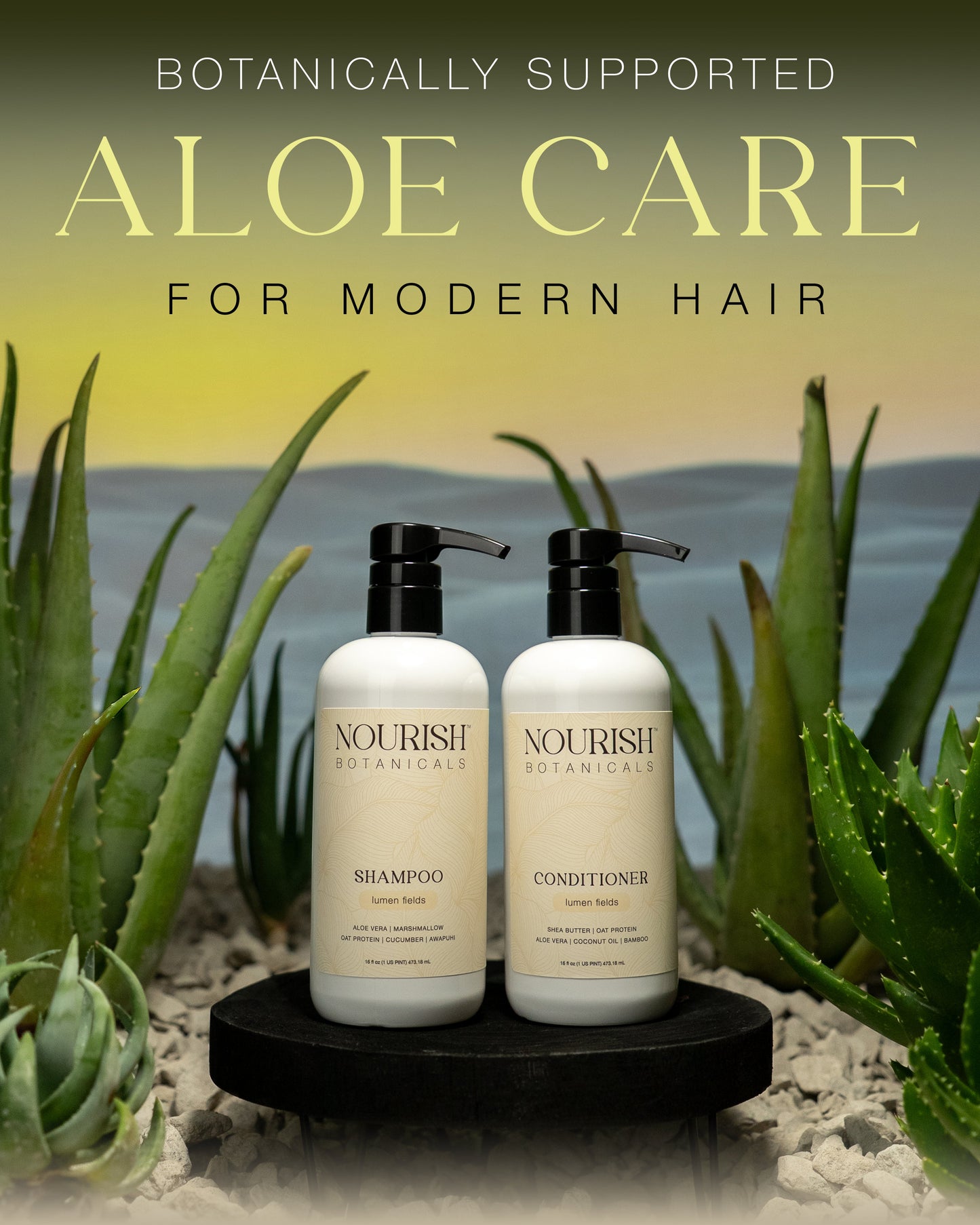 Rustic Strength Aloe Vera Shampoo bottle with label, featuring aloe vera plant and natural hair care ingredients.