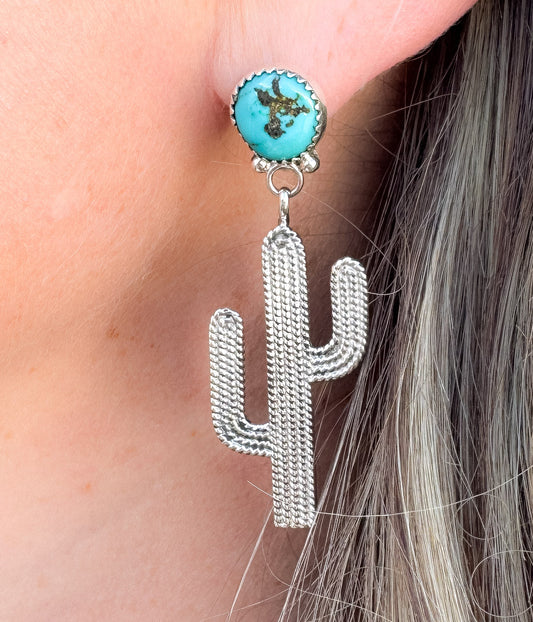 Anne Spencer Kingman Turquoise Cactus Earrings - Blessings Grow Meadows -