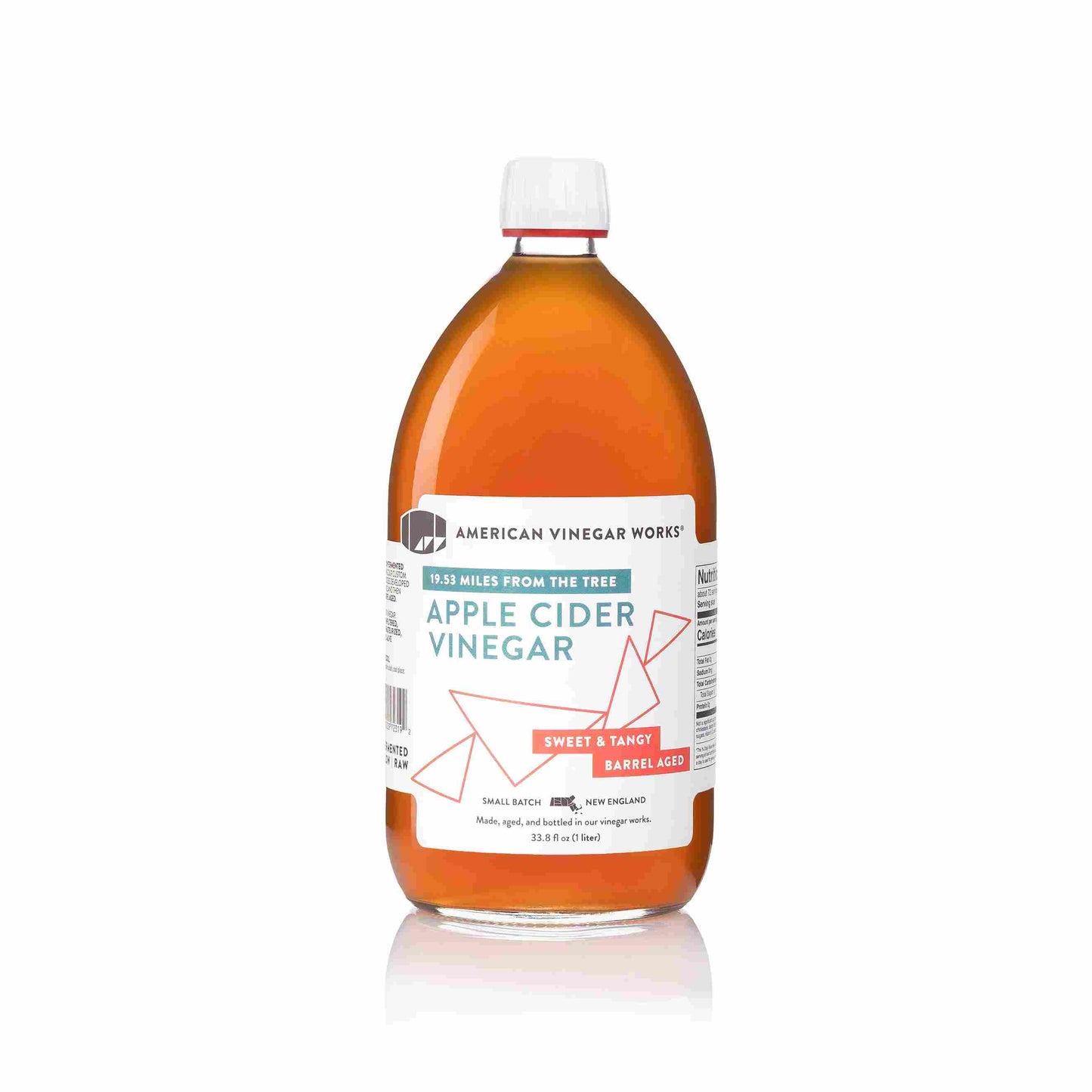 American Vinegar Works 1-liter bottle of apple cider vinegar, showcasing the front label and clear glass bottle.