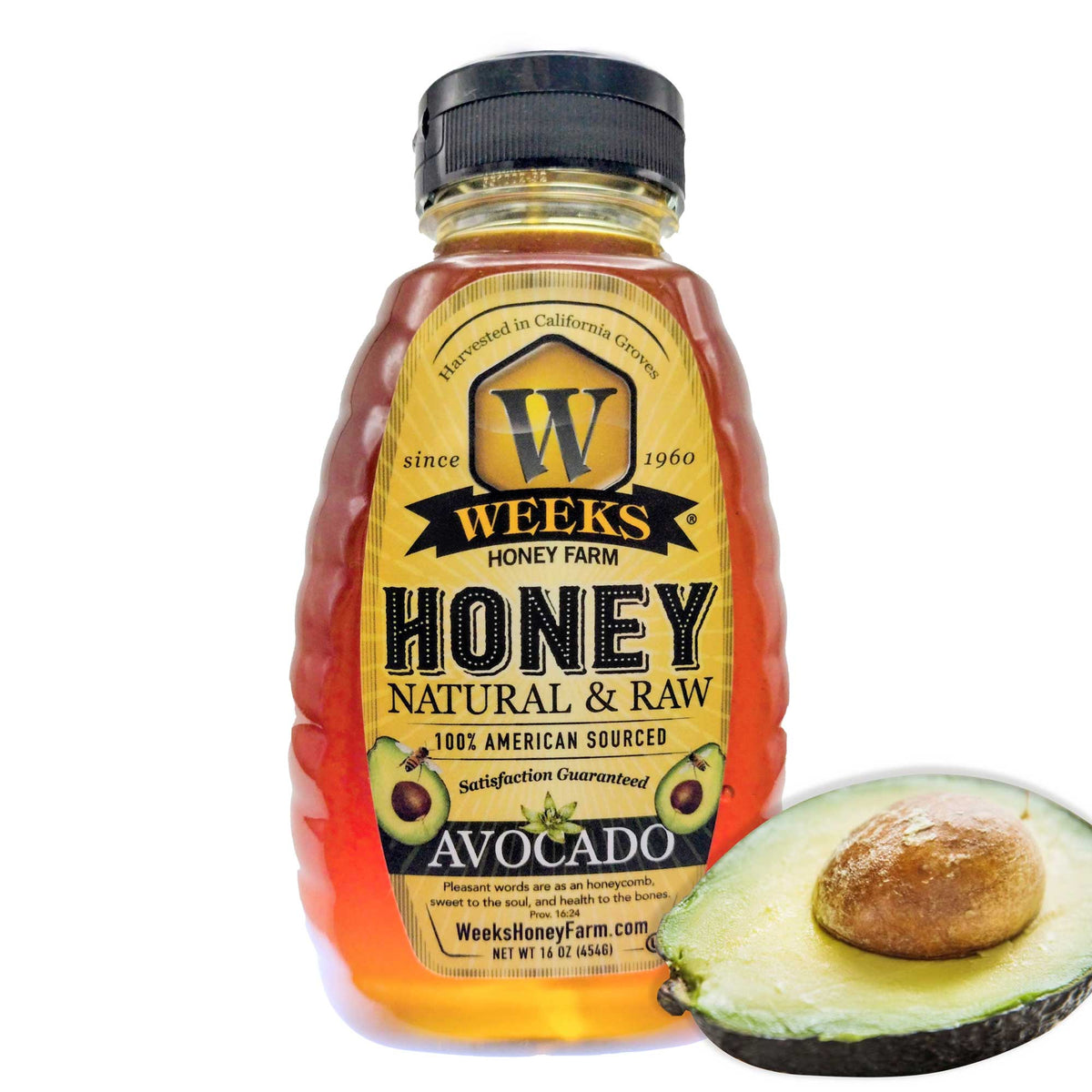 Weeks Honey Farm Cheese Lovers Honey Trio Bundle with avocado honey jar labeled 16 oz