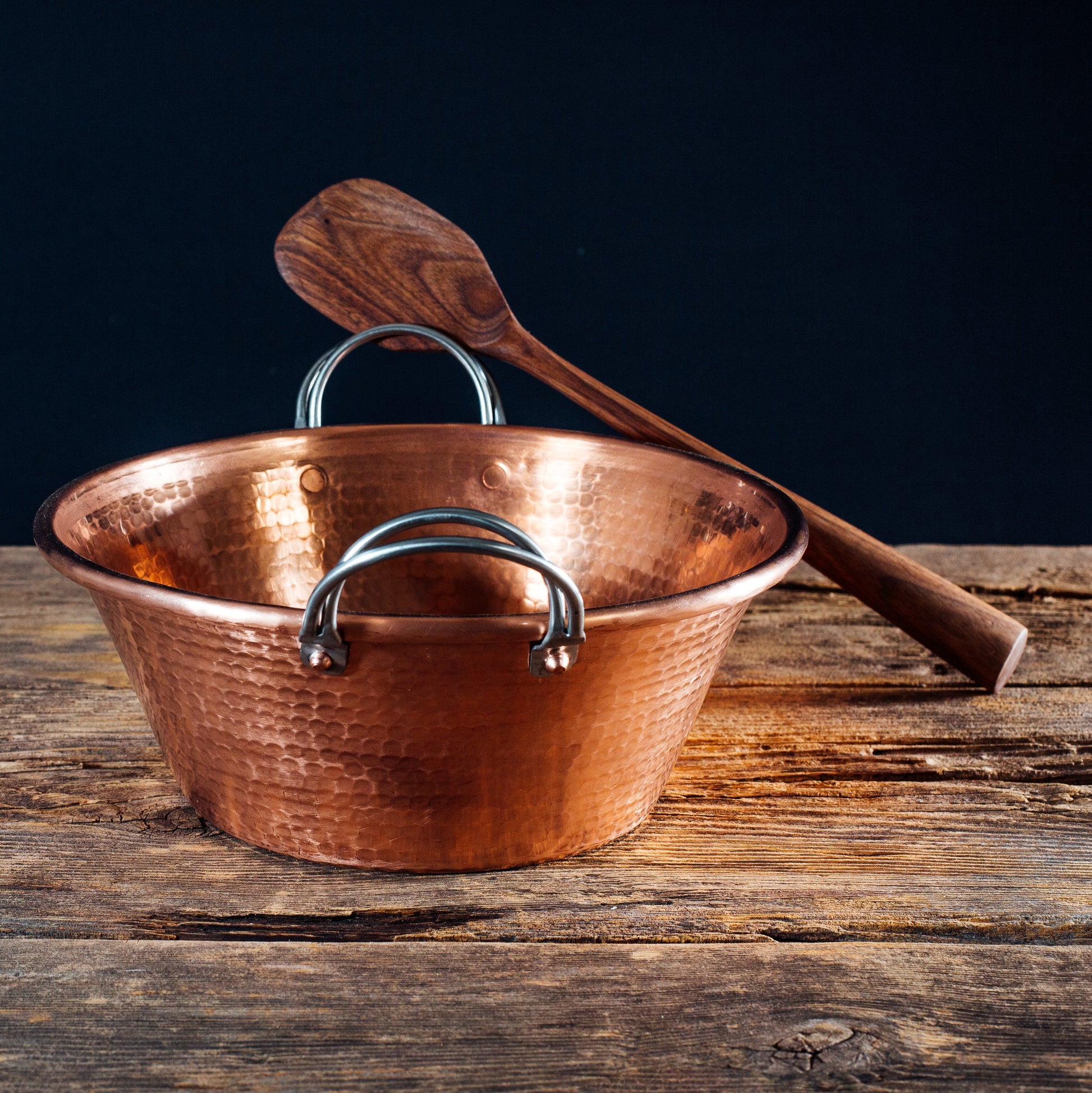 Sertodo Permian Copper Jam Pans with ladle, handcrafted cookware for jam and syrup making, shiny copper finish, square shape