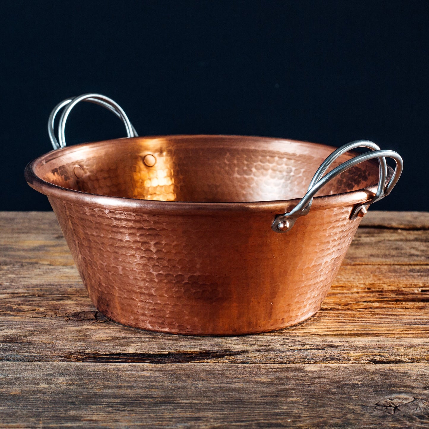 Sertodo Permian Copper Jam Pans, square-shaped copper pots for jam making, with polished copper finish and sturdy handles.