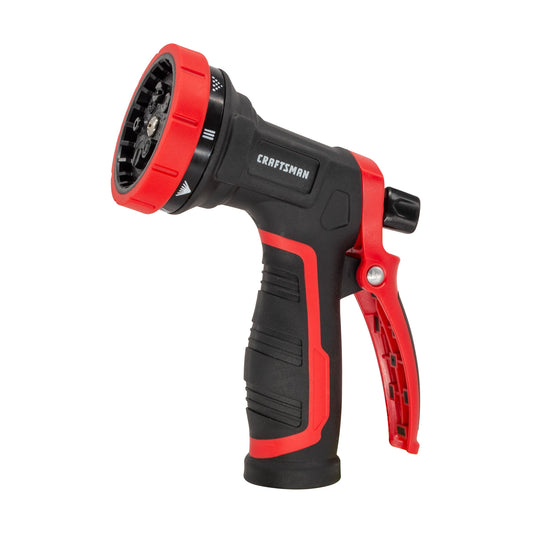 Orbit Irrigation CRAFTSMAN heavy-duty 8-pattern garden hose nozzle with adjustable spray settings and ergonomic grip.