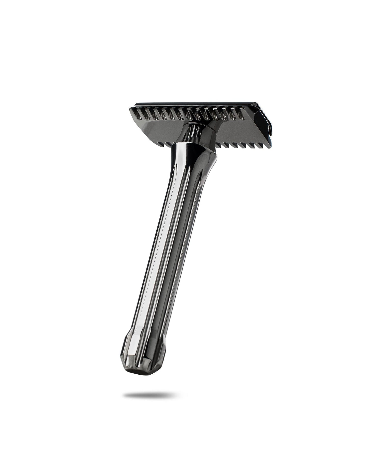 Blackbird Titanium razor by Blackland Razors with a sleek black handle and polished stainless steel head.