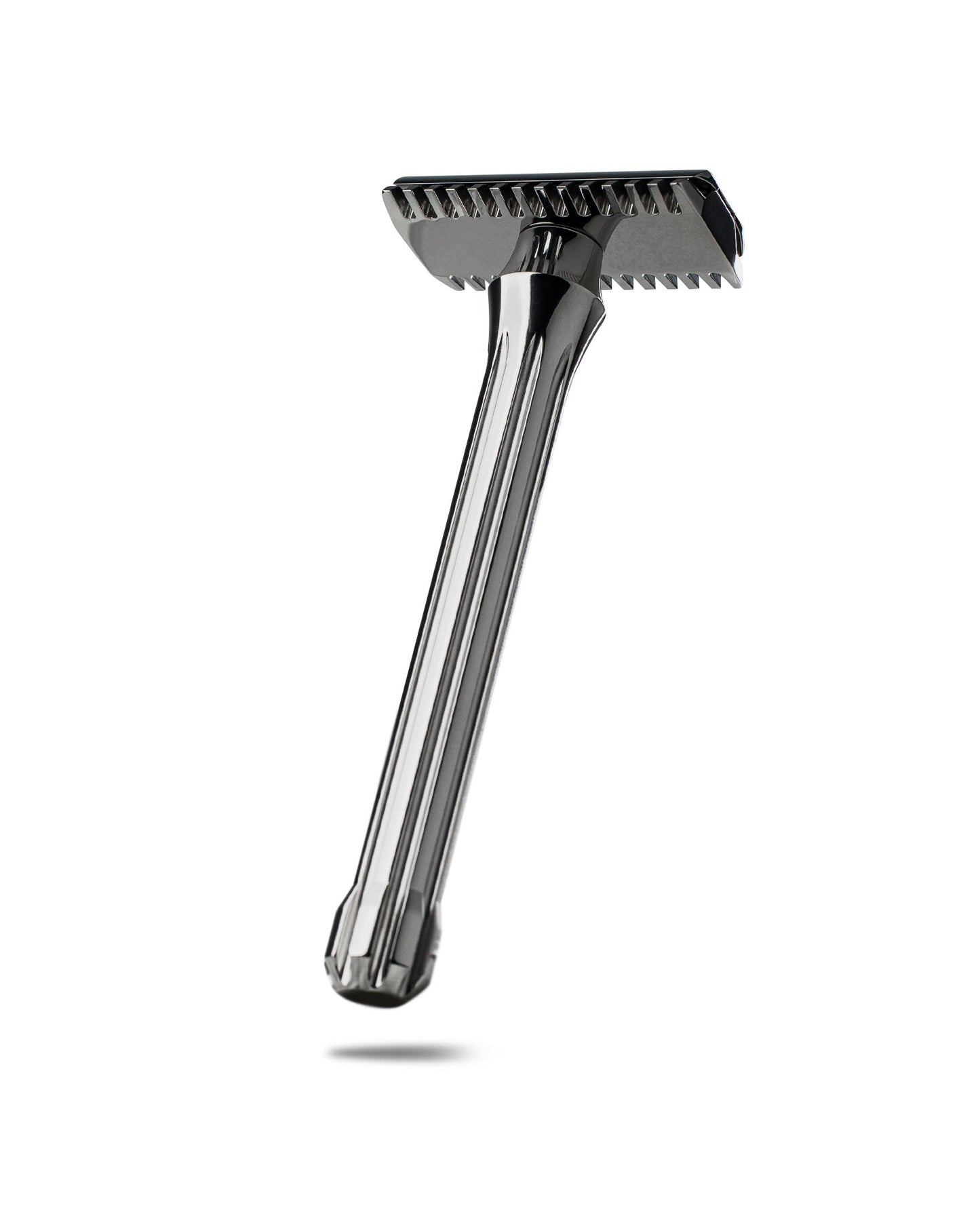 Blackbird Titanium Razor from Blackland Razors with sleek black handle and polished titanium finish, displayed on a white background.
