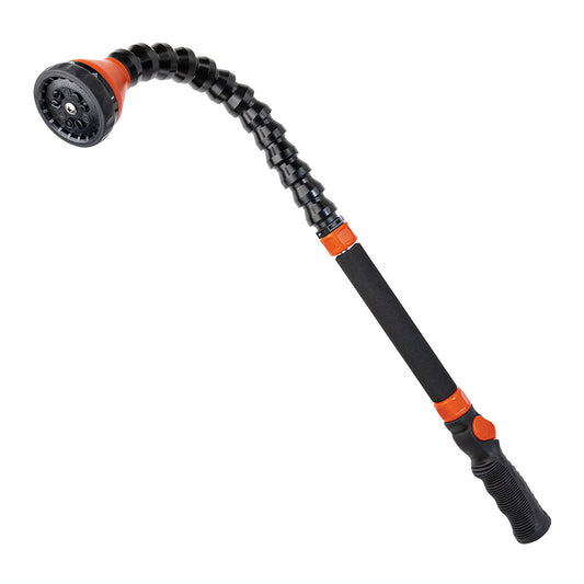 Black+Decker 9-pattern SnakeWand water wand by Orbit Irrigation, 28-inch flexible garden watering tool with adjustable spray patterns.