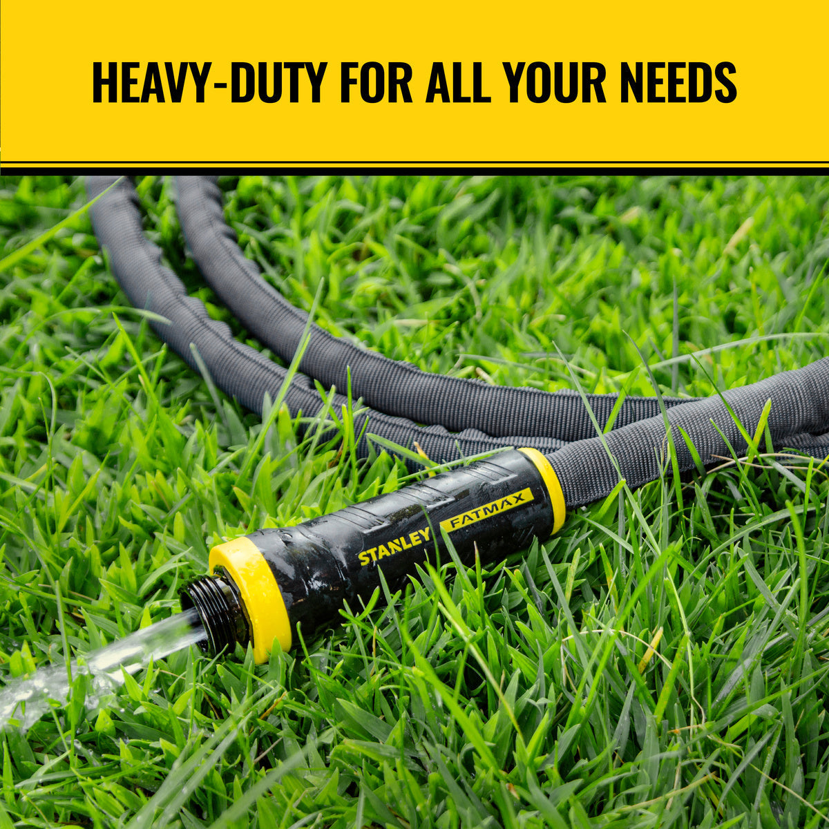Orbit Irrigation Stanley 100 ft fabric garden hose with swivel coupling, flexible and durable for watering and outdoor garden use.