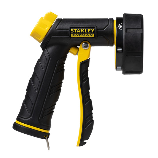 Orbit Irrigation FATMAX 7-Pattern Front Trigger Nozzle, multi-pattern spray nozzle for garden watering, side view image.