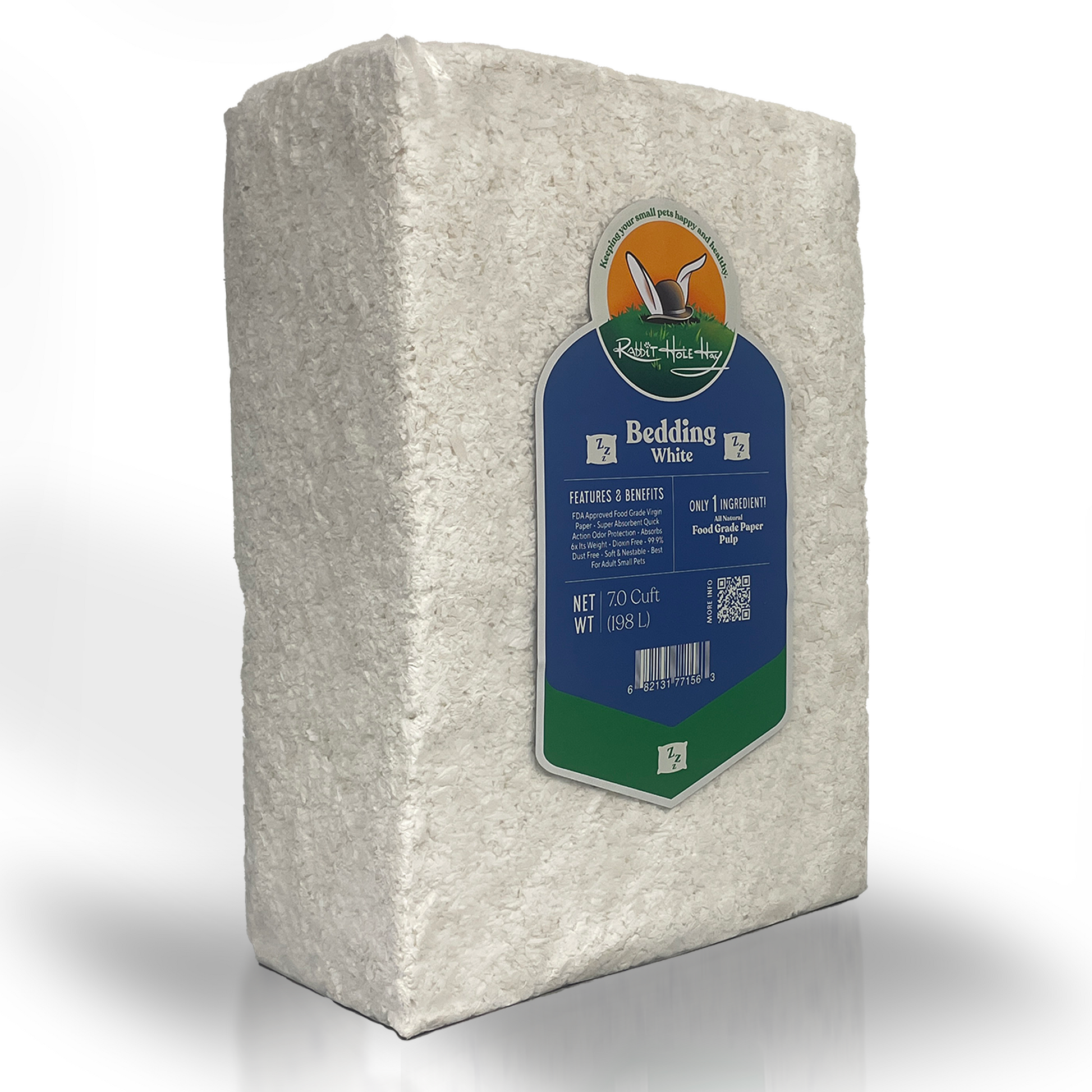 White bedding for animals, ultra premium food grade bedding by Rabbit Hole Hay, soft and clean for animal comfort.