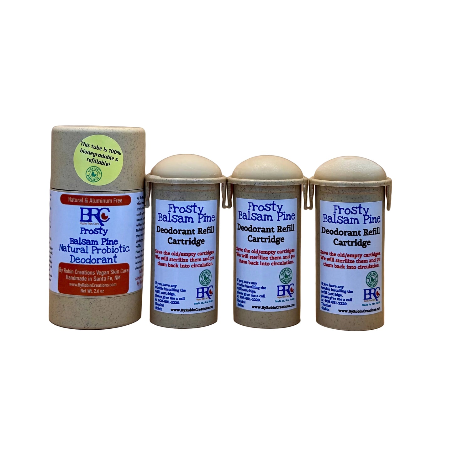 Natural probiotic deodorant by Robin Creations in new packaging, showcasing the stick form and fresh design.