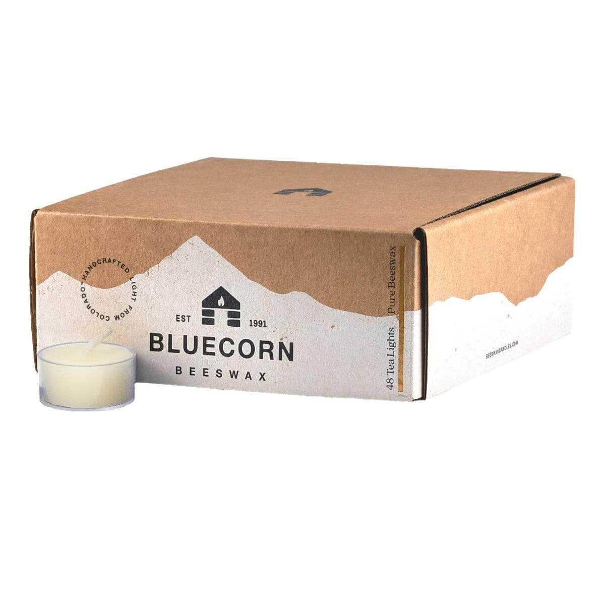 Set of ivory Bluecorn Candles pure beeswax tea light candles in cups, natural and eco-friendly for ambient lighting.