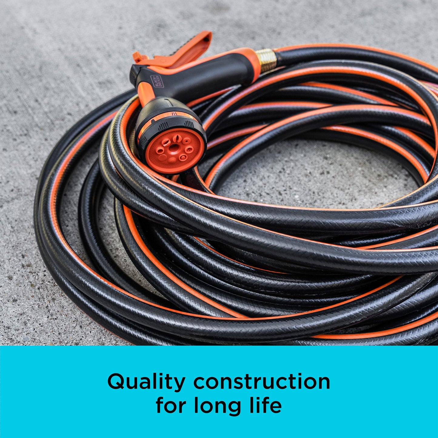 Black+Decker medium-duty 50 ft. garden hose by Orbit Irrigation, flexible and durable for outdoor watering.