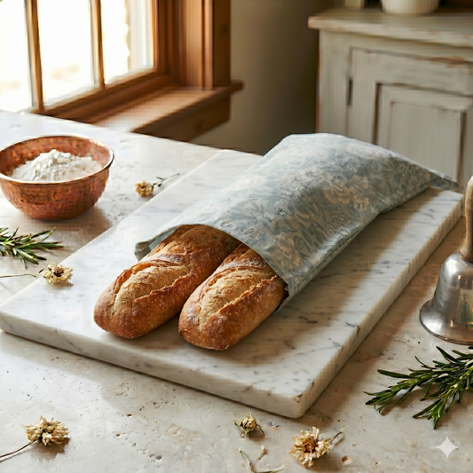 Beeswaxed Baguette bag from Five Oaks Farm, natural cotton farm-to-market tote with a rustic, eco-friendly design.
