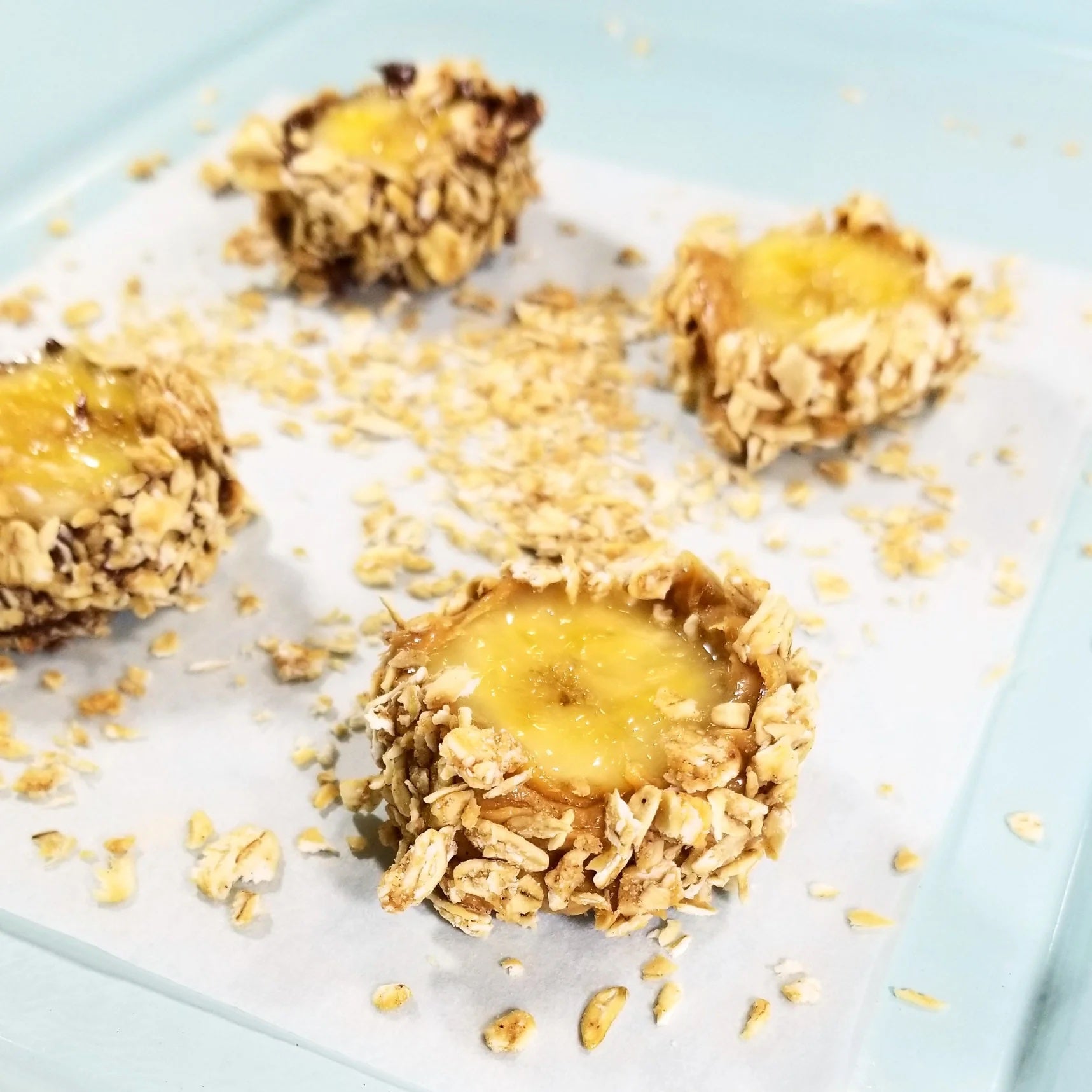 Banana coins made from peanut butter granola in a pack of 2, gluten, soy, and dairy-free snack from The Gourmet Granola.