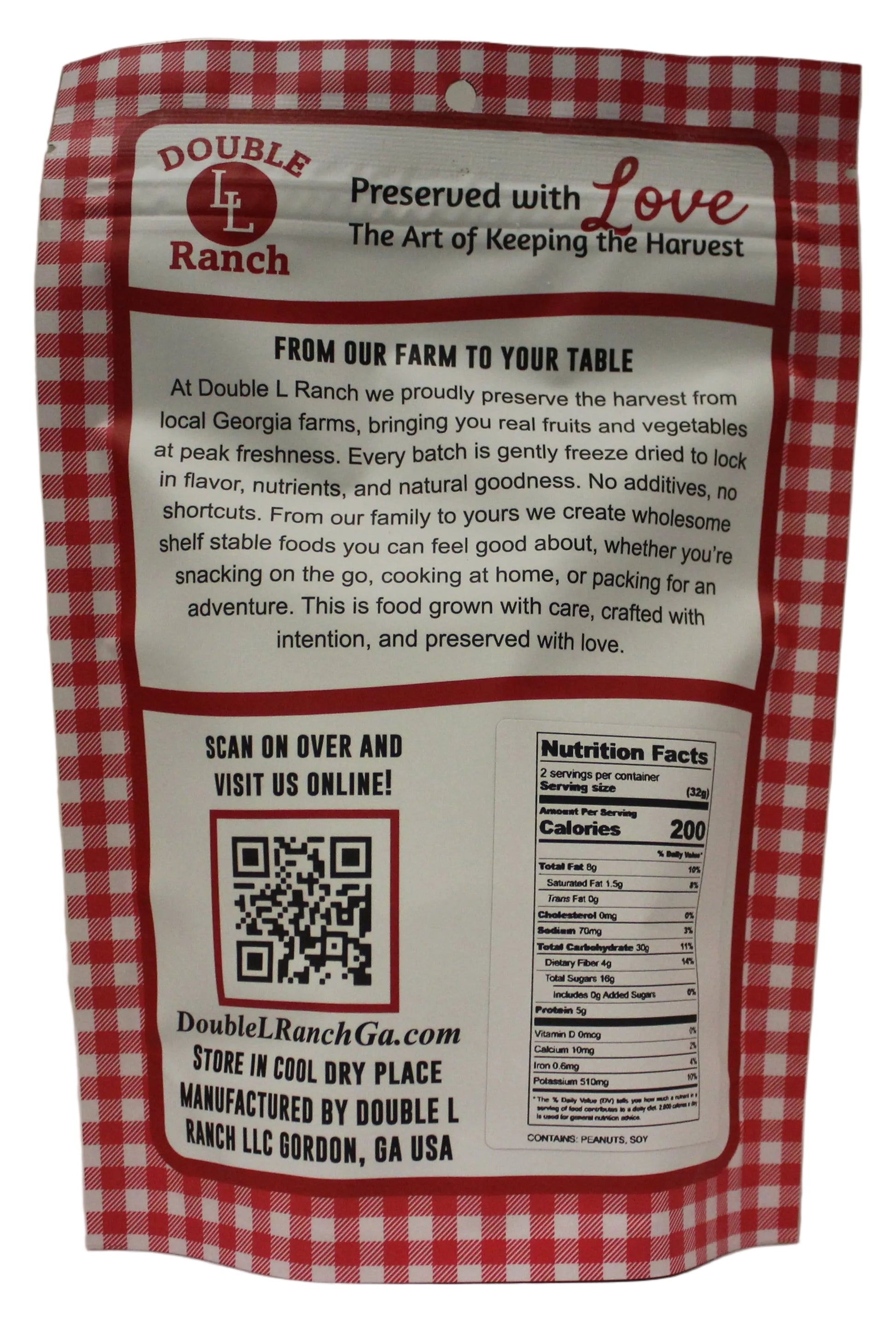 Freeze-dried banana peanut butter dippers by Double L Ranch shown in an image with the snack pieces and packaging.