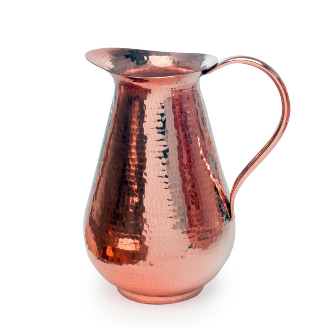 Sertodo Bisotun copper water pitcher with a rounded body and ornate handle, designed for serving water in elegant style.