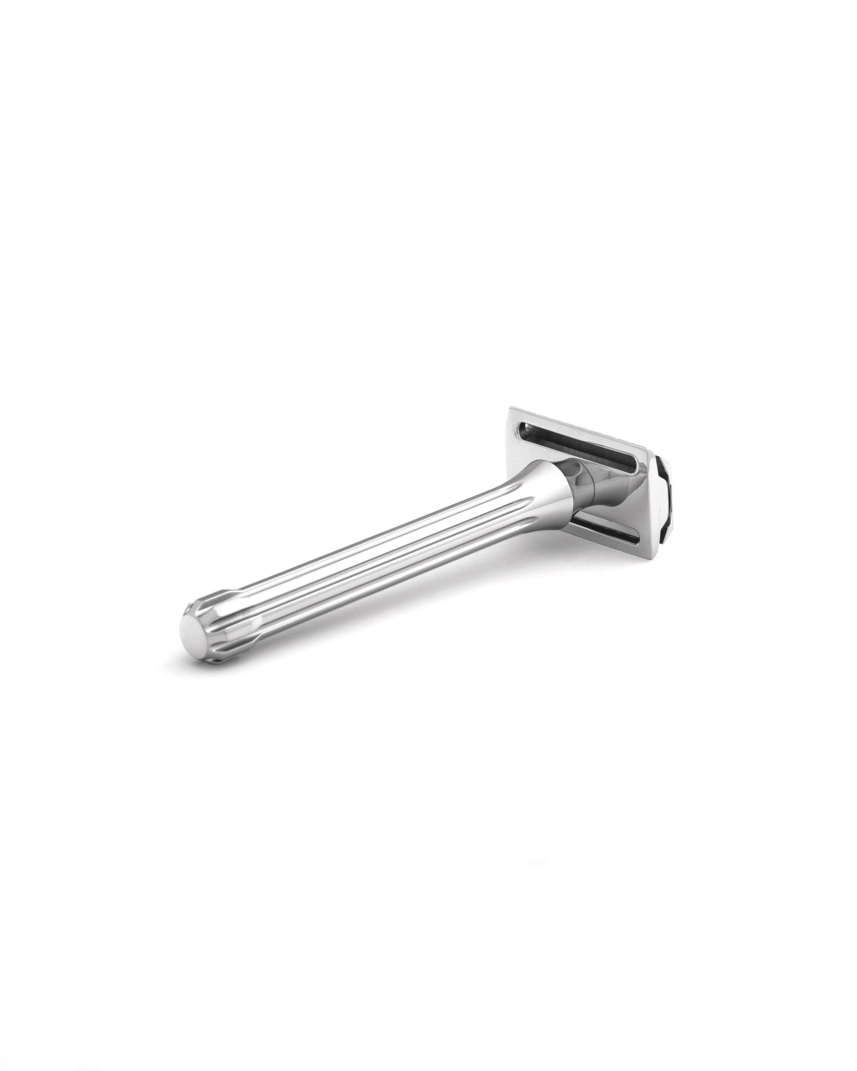 Blackland Razors Blackbird razor with sleek black handle and stainless steel head, shown in a close-up shot.