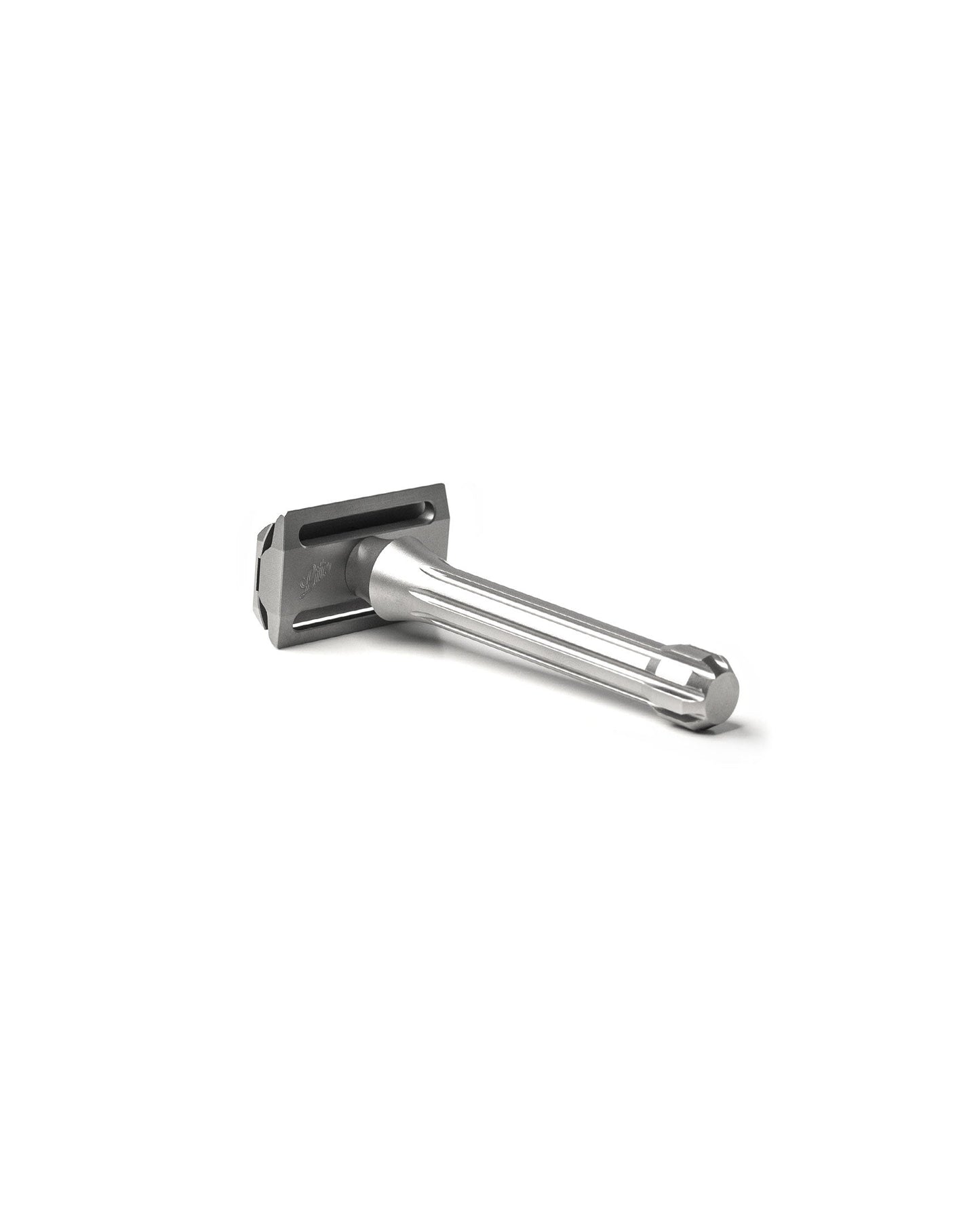 Blackland Razors Blackbird Titanium razor with a sleek black handle and polished titanium head, displayed on a neutral background.