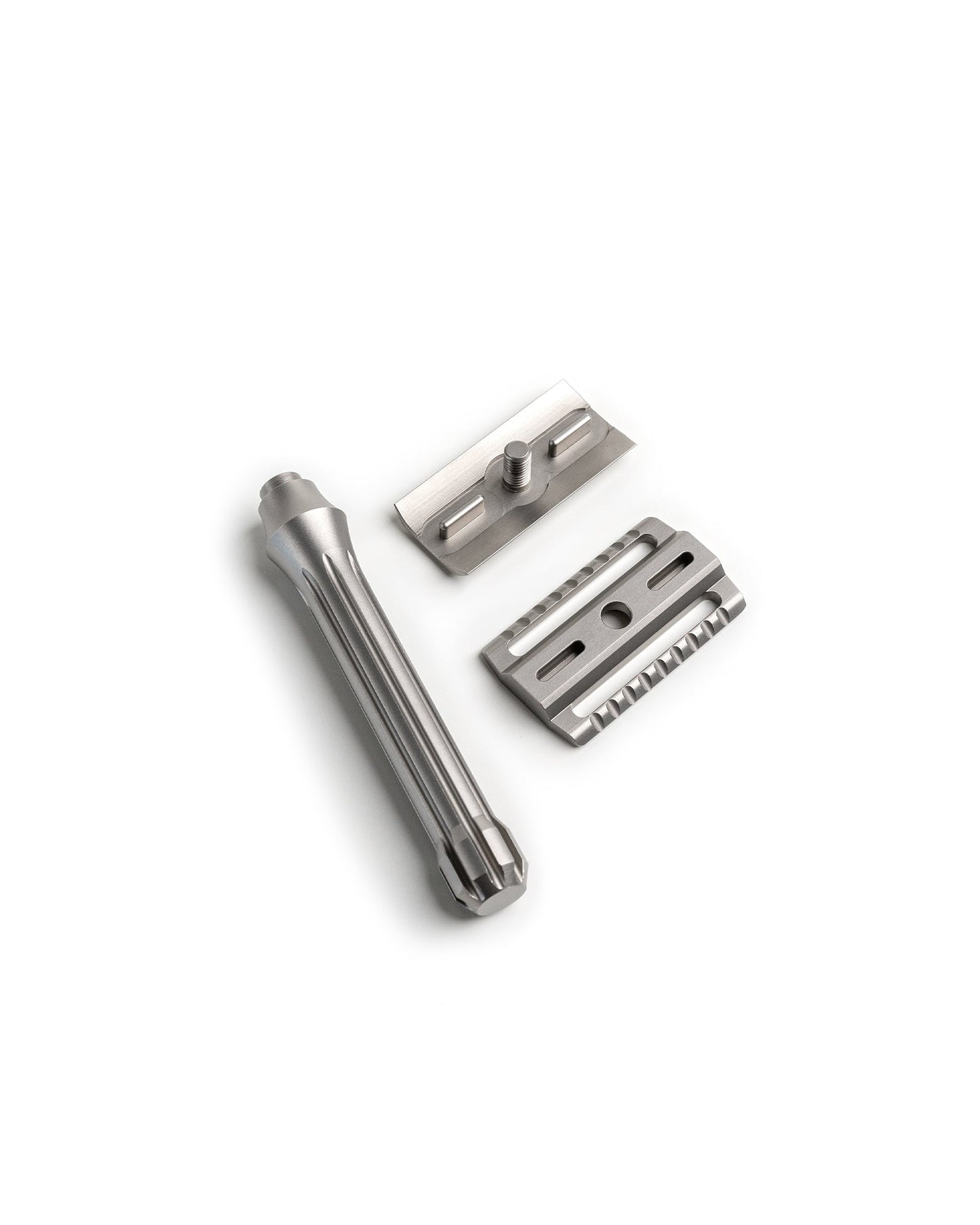 Blackland Razors Blackbird Titanium razor with a sleek titanium handle and polished finish, designed for a close, comfortable shave.