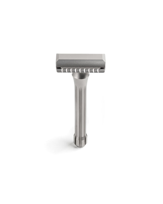 Blackbird Titanium razor from Blackland Razors, featuring a sleek, black handle with a polished titanium blade head.