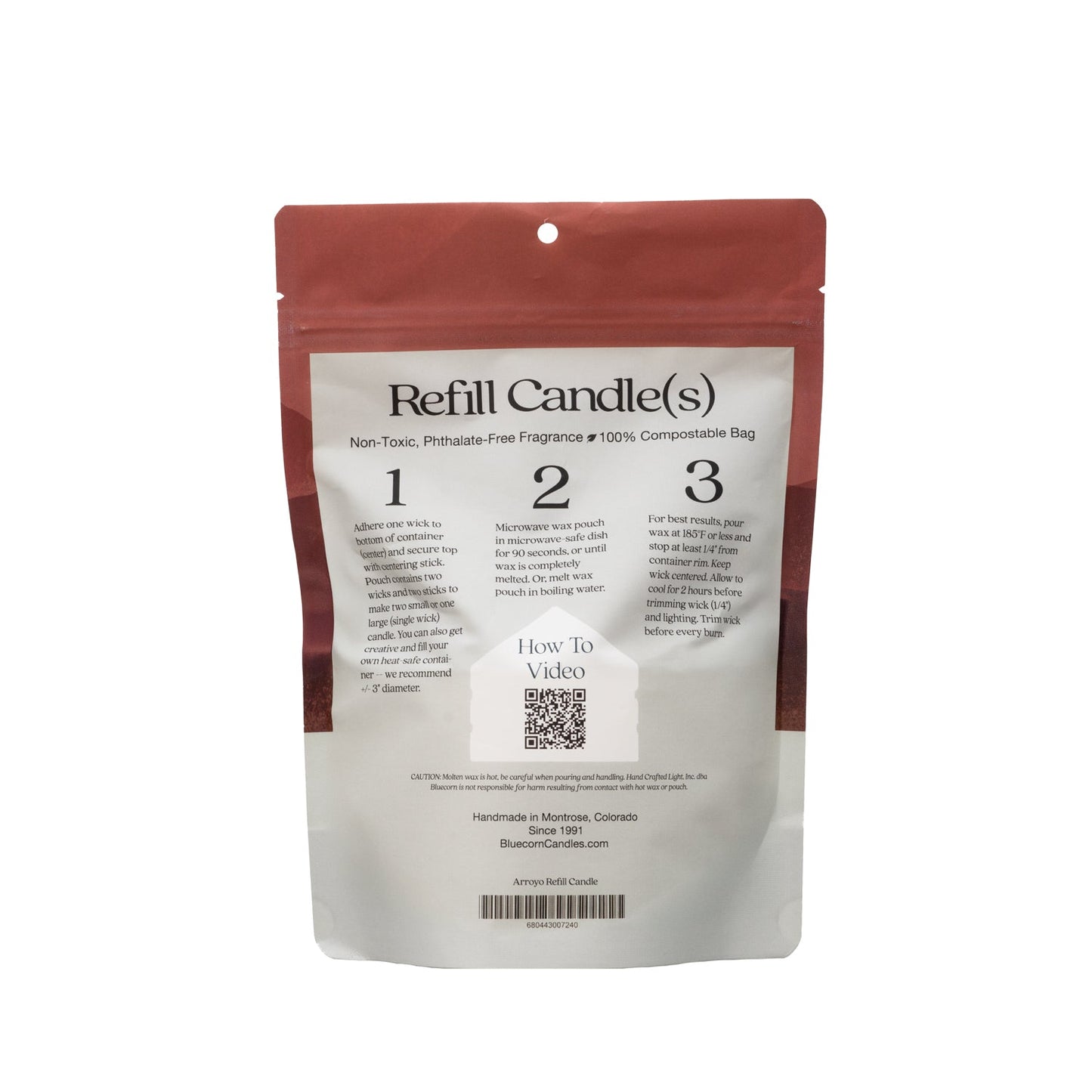 Bluecorn Candles Aromática scented candle refill kit with instructions, featuring a refill container and aromatic candle ingredients.