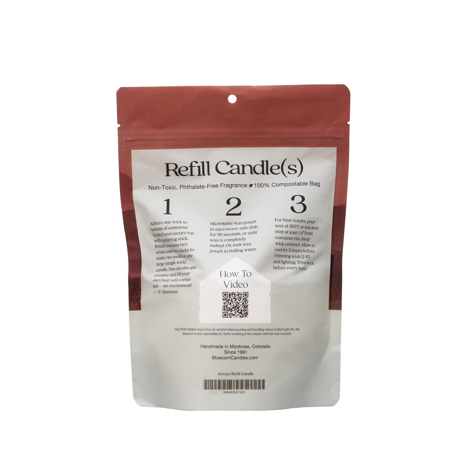 Bluecorn Candles Aromática scented candle refill kit with instructions, featuring a refill container and aromatic candle ingredients.