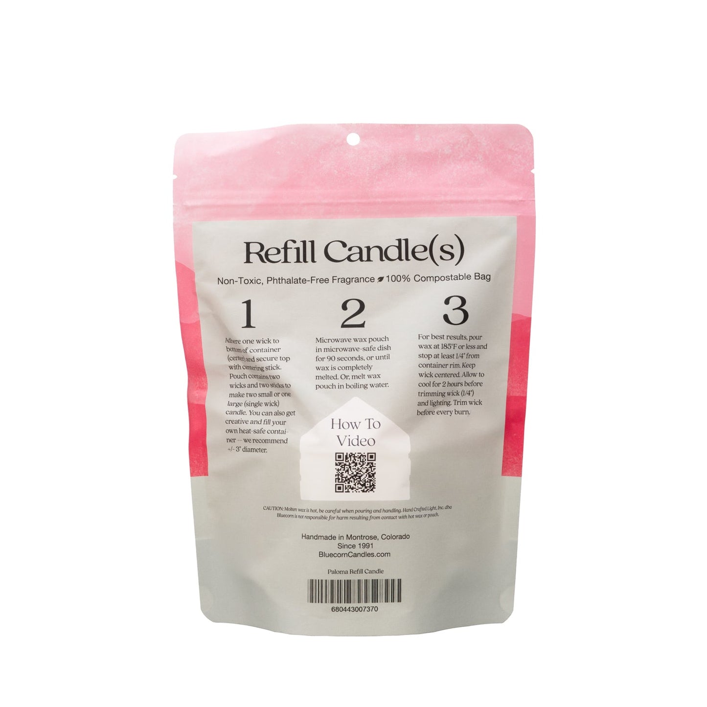 Bluecorn Candles Aromática scented candle refill kit with grapefruit and Paloma scent, shown in a clear refill package.