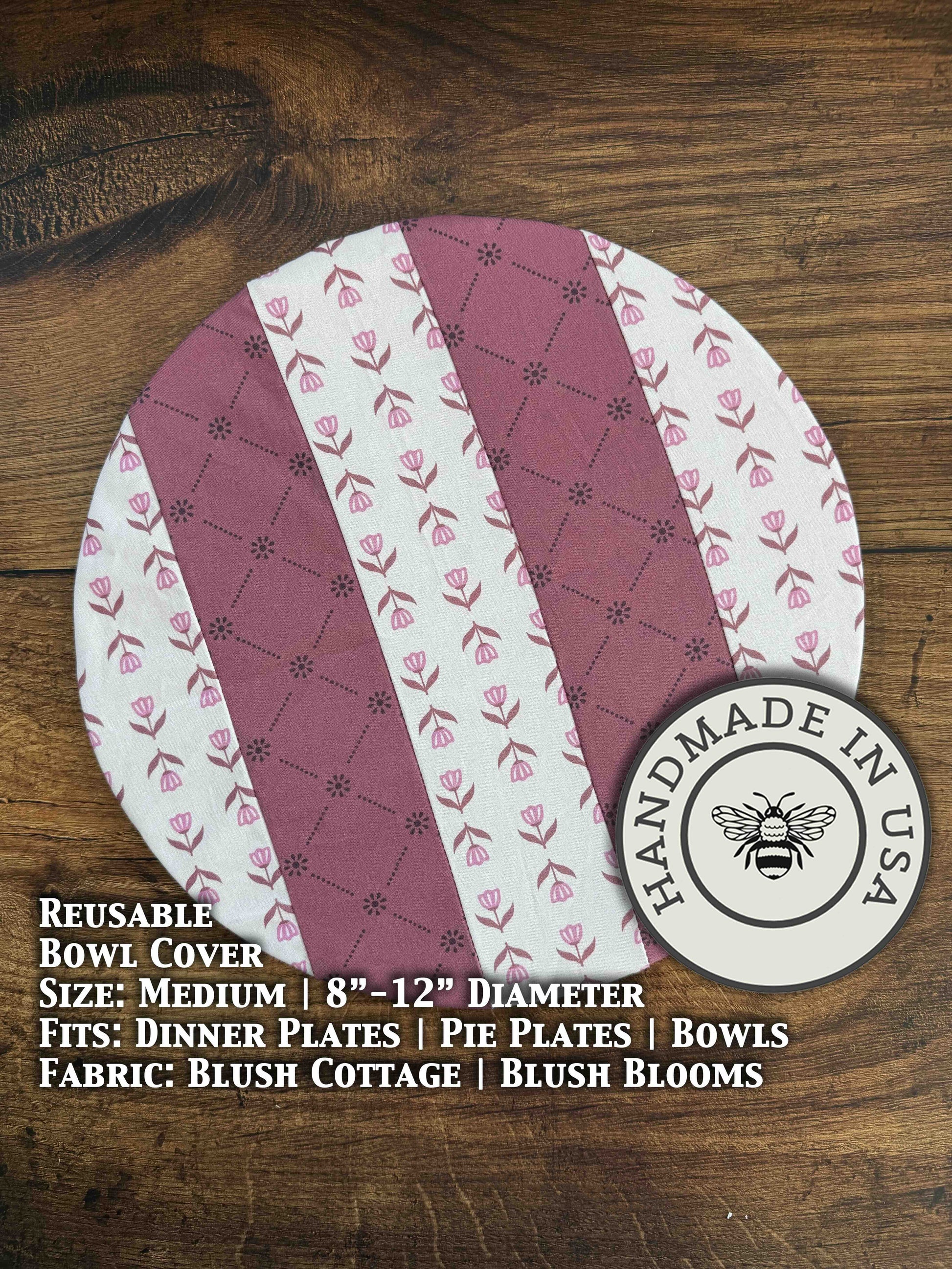 Medium blush bowl with Banneton covers from Five Oaks Farm, perfect for bread making and kitchen storage.