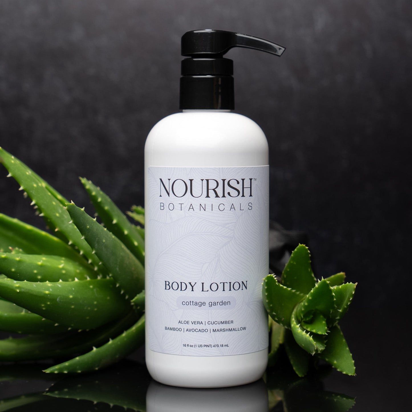 Rustic Strength Aloe Vera Body Lotion from Cottage Garden, 16 oz bottle, smooth lotion with aloe vera for nourishing skin.