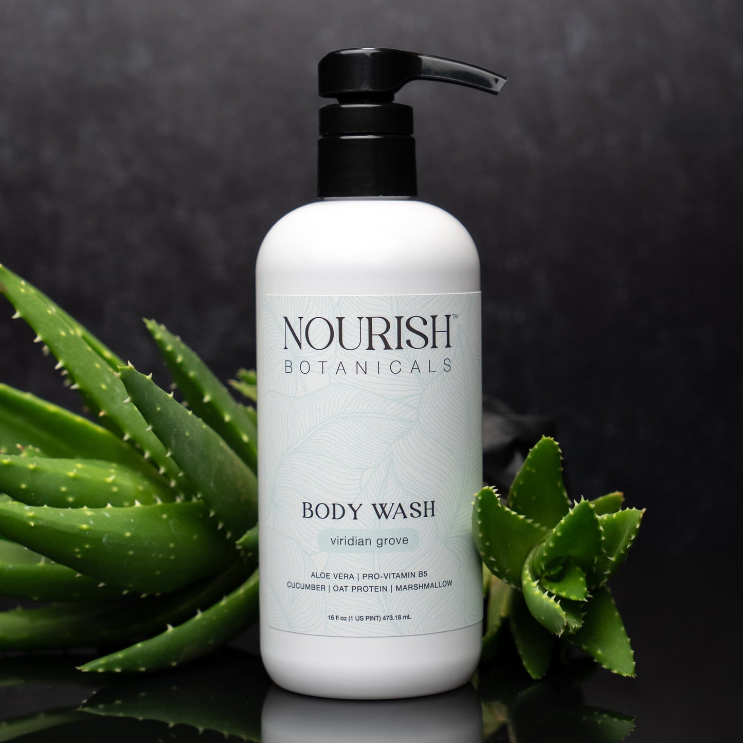 Rustic Strength Aloe Vera Body Wash in a 16 oz bottle, featuring a clear label and white cap, with fresh aloe vera imagery.