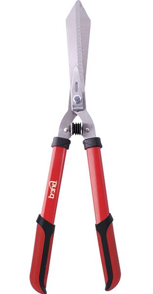 Orbit Irrigation serrated hedge shears with ergonomic handles for precise trimming of bushes and hedges.