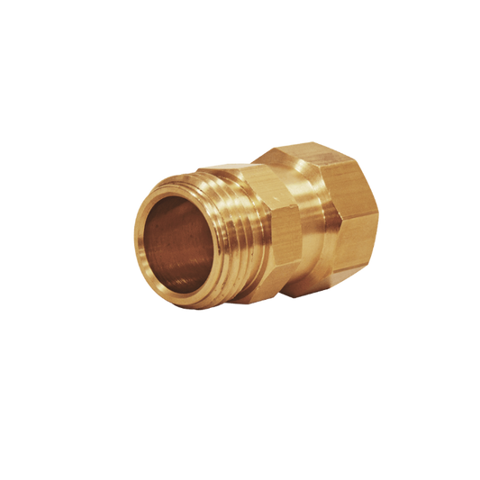 Dramm brass hose swivel from Rivendell Distribution, a durable garden tool accessory for preventing hose twisting and tangling.