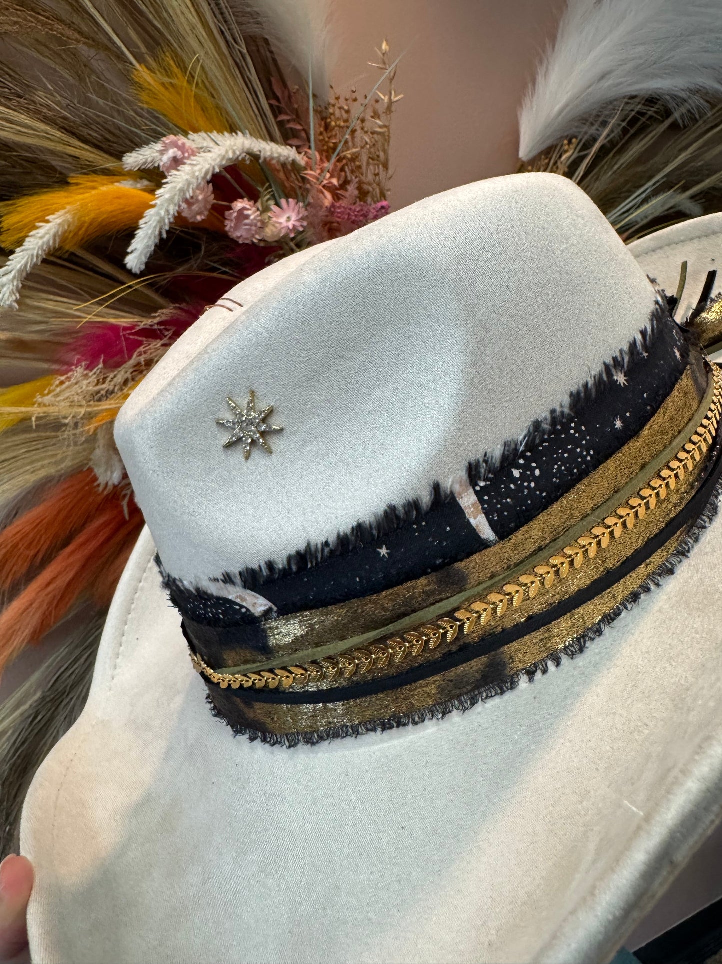 Celestial Fringe Wide Brim Suede Cowgirl Hat - Blessings Grow Meadows