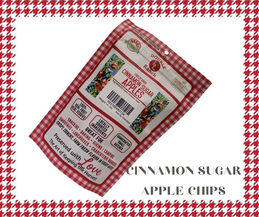 Freeze dried Cinnamon & Sugar Apples by Double L Ranch, showing crisp slices coated with cinnamon and sugar.