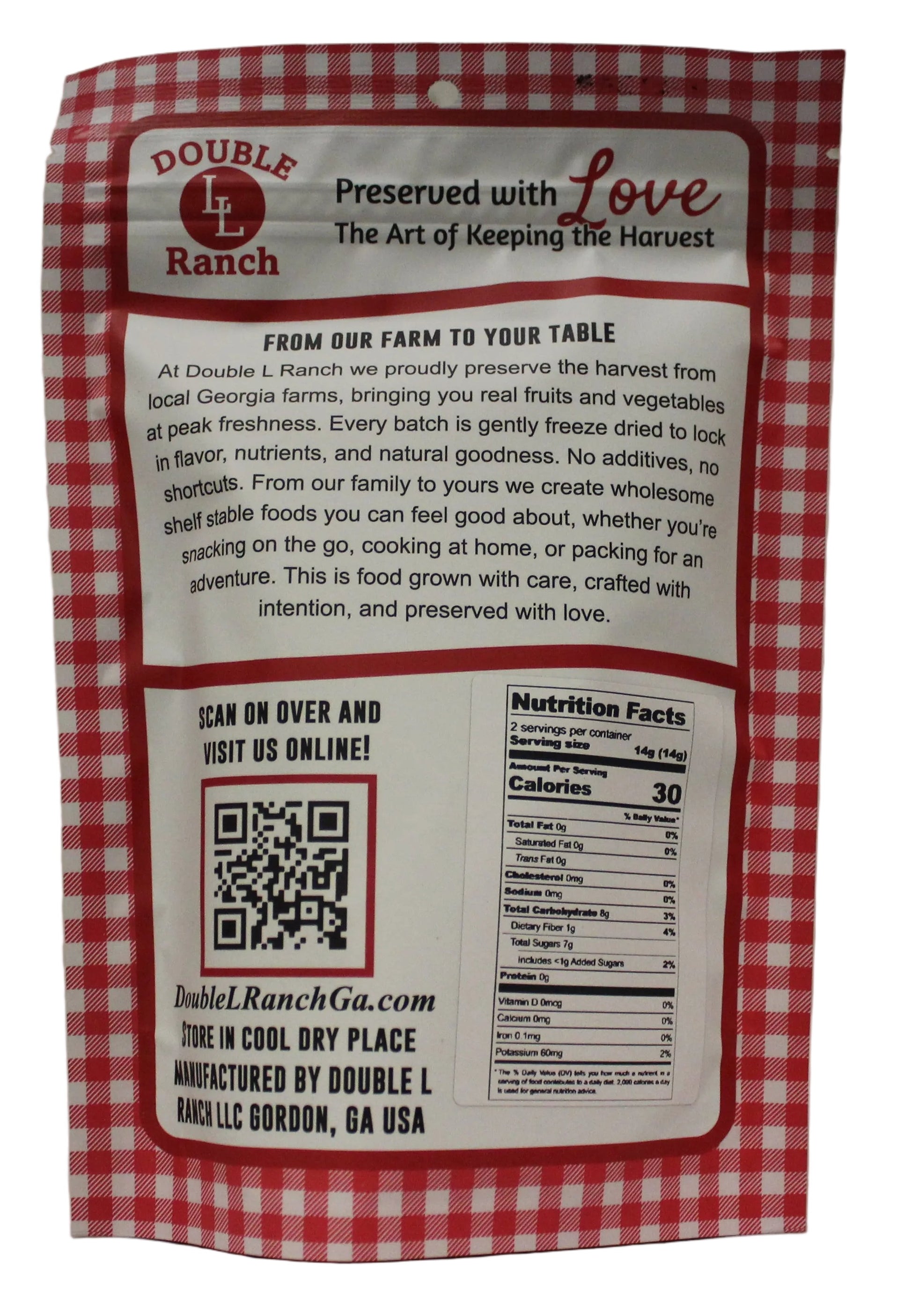 Freeze-dried cinnamon and sugar apples by Double L Ranch, showing a close-up of the sweet, crunchy apple slices.