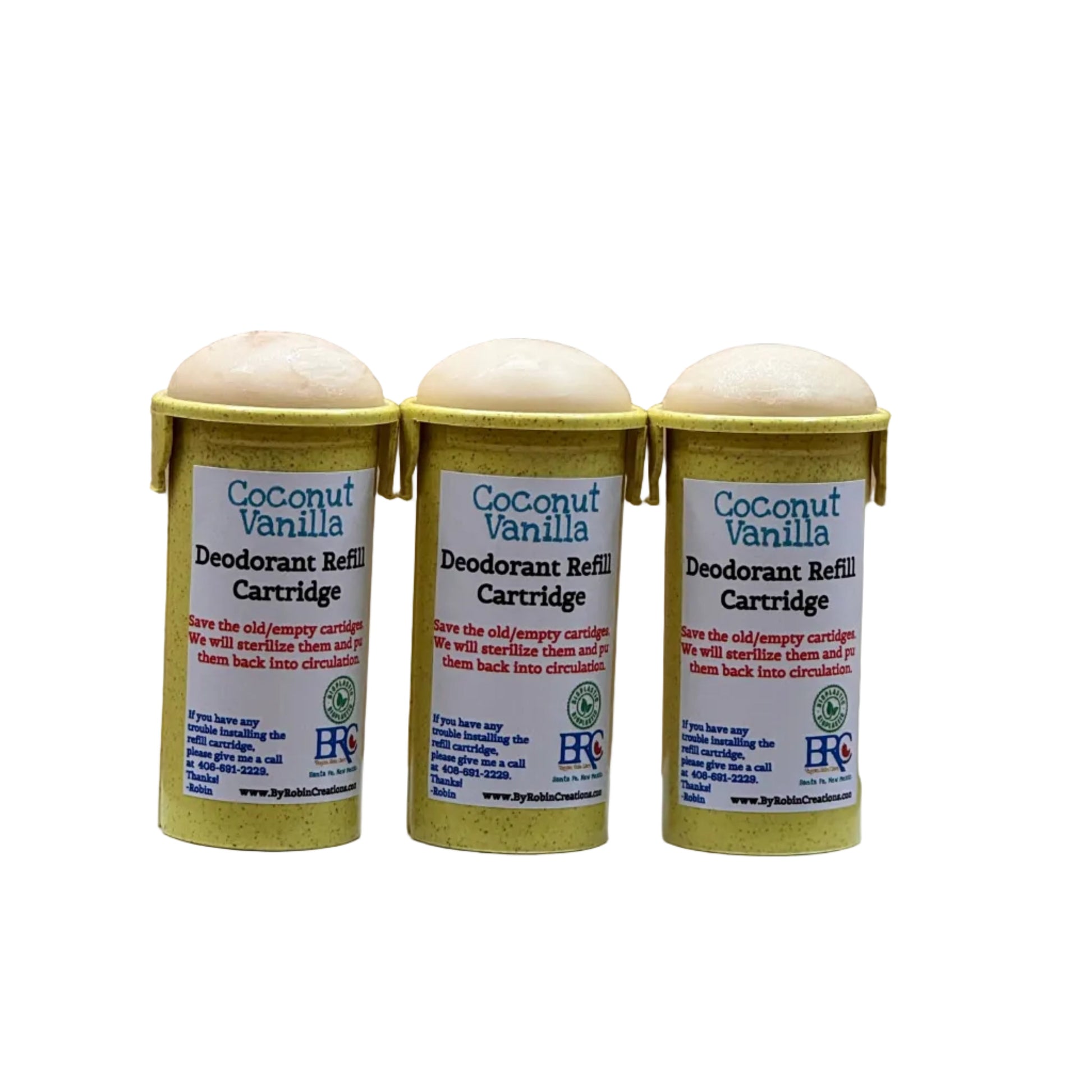 Natural probiotic deodorant by Robin Creations in new packaging, featuring a sleek design for effective, fresh body odor control.